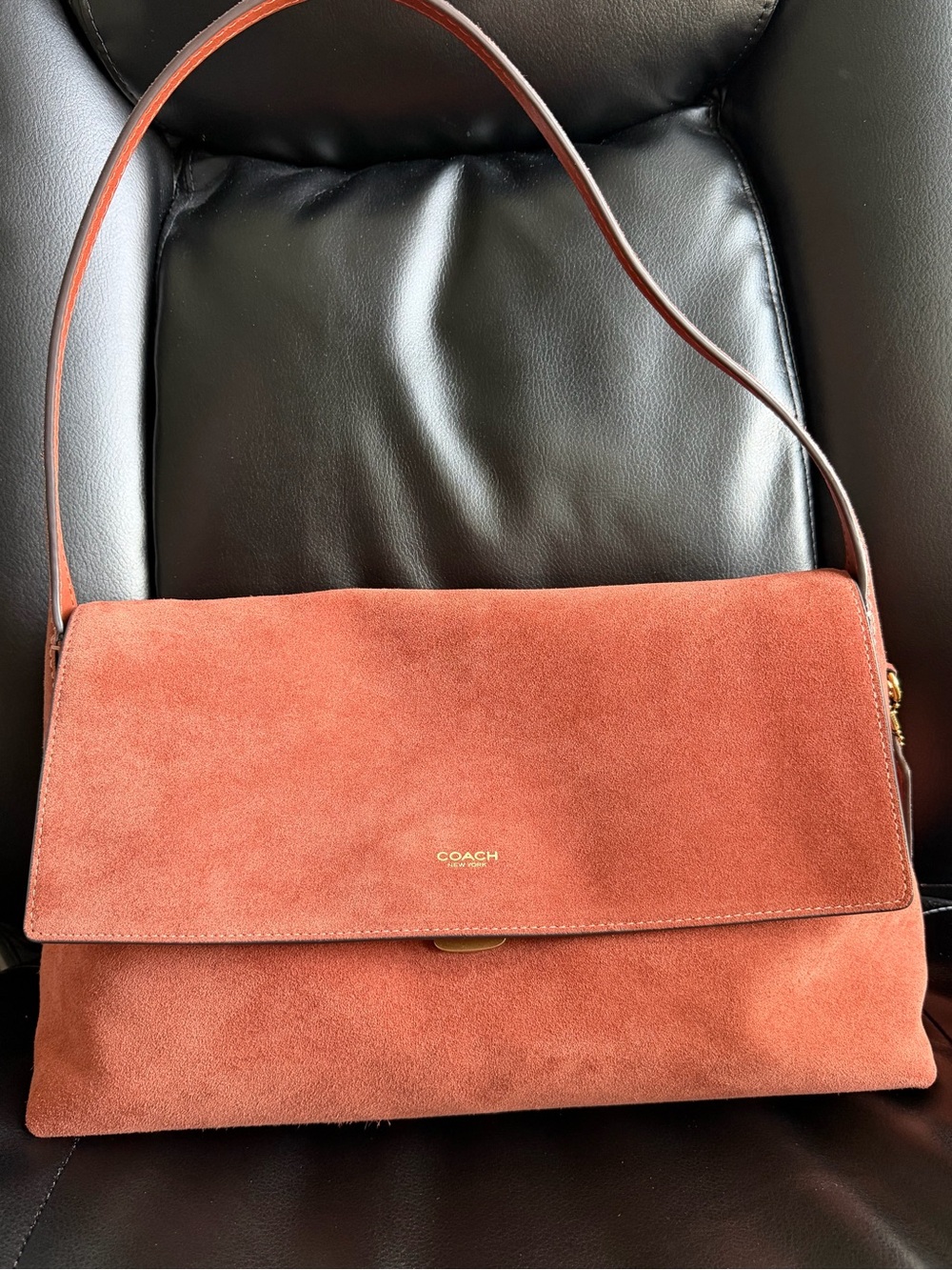 Coach Suede Chelsea 36 Shoulder Bag in Clay